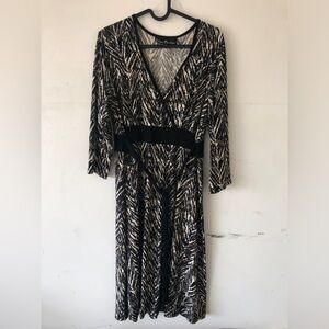 Vintage Ellen Parker Stretchy Midi Dress Medium Waist Tie